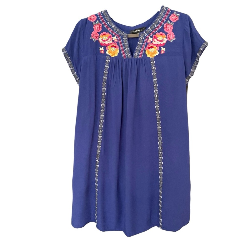 Andree by Units Royal Blue Boho Embroidered Shift Dress Medium